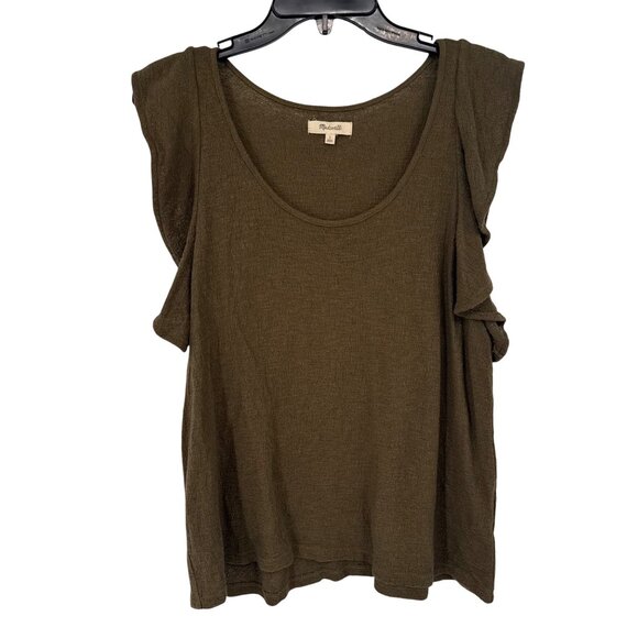 MADEWELL Womens Size Large Olive Green Cotton Ruffle Sleeve Scoop Neck Tank Top - Picture 2 of 14